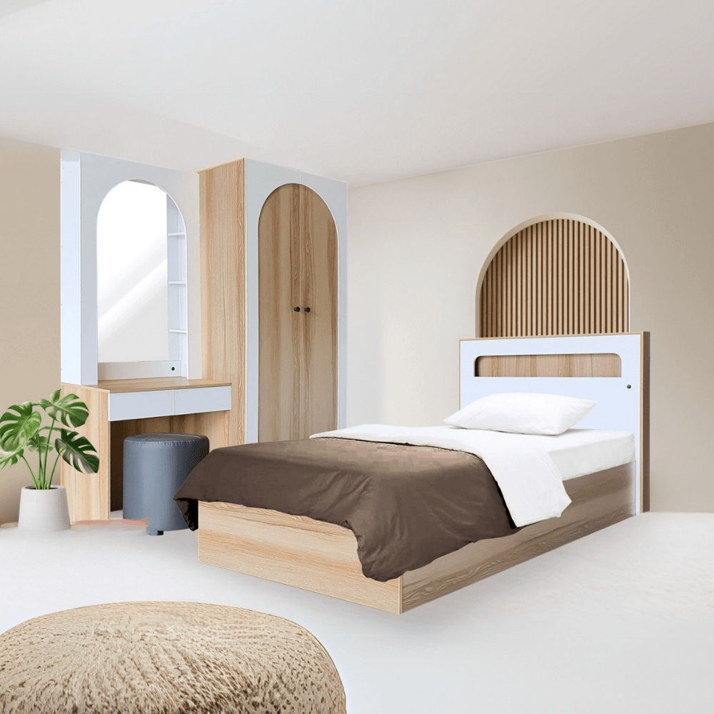 ชุดห้องนอน + ที่นอนสปริง 3.5 ฟุต WISDOM DESIGN FURNITURE รุ่น ARISTA 2 สี แอช/ขาว_1